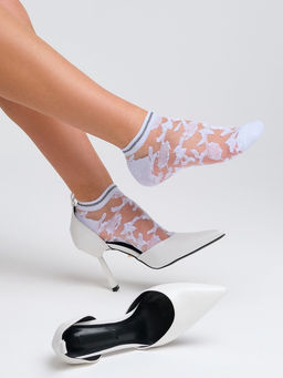 Цена за 2 шт. Носки стеклянные женские Цветочки, набор 2 пары, размер 35-37 (22-25 см), цвет белый, бежевый