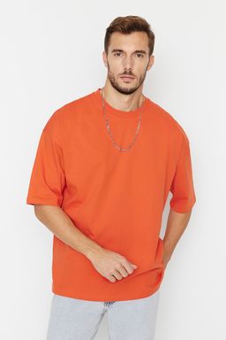Turuncu Basic %100 Pamuklu Bisiklet Yaka Oversize/Genis Kesim K?sa Kollu T-Shirt TMNSS22TS0318