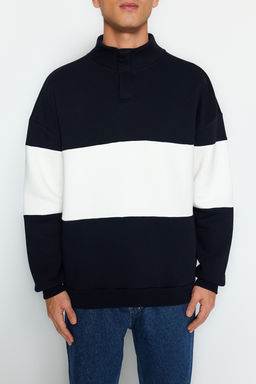 TRENDYOL MAN Siyah Oversize/Genis Kesim C?tc?tl? Renk Ici Polar Pamuklu Sweatshirt TMNAW24SW00160 - Trendyolmilla фото 3