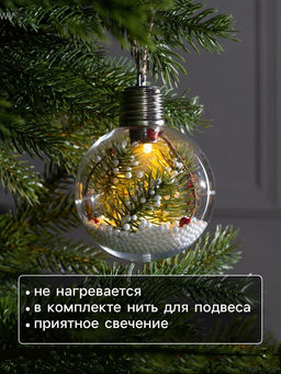 Ёлочный шар Ветка ели, 1 LED, от батареек, свечение тёплое белое - Luazon lighting фото 7