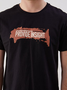 Bisiklet Yaka Bask?l? Penye Erkek Ti??rt