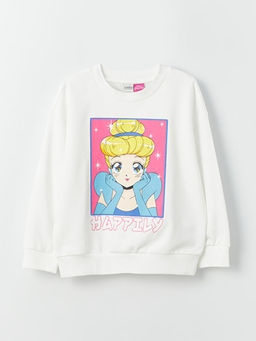 Bisiklet Yaka Sindirella Bask?l? Uzun Kollu K?z ?ocuk Sweatshirt