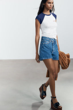 HIGH-WAIST CROSSOVER WAIST TRF MOM FIT DENIM BERMUDA SHORTS - Zara фото 11
