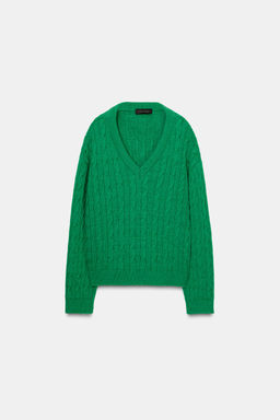 V-NECK CABLE-KNIT JUMPER - Zara фото 5
