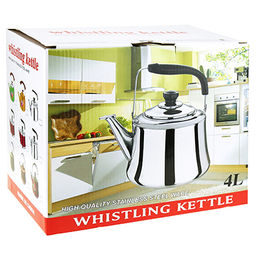 "Ладога" Чайник из нержавеющей стали 3,5л, д19,5см h17,5см, со встроенным в крышку свистком, подвижная пластмассовая ручка, цветная коробка (Китай)