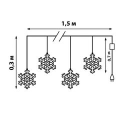 ULD-E1503-036/DTA BLUE IP20 SNOWFLAKES-1 Занавес светодиодный фигурный Снежинки-1, 1,5х0,3м. 6 подвесов. 36 светодиодов. Синий свет. Провод прозрачный. TM Uniel. - Volpe фото 10