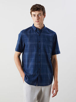 Regular Fit K?sa Kollu Ekose Poplin Erkek G?mlek