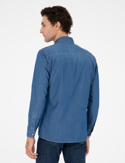 Синяя джинсовая рубашка классического кроя - Cacharel фото 5