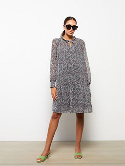 Ba?lamal? Yaka ?i?ekli Uzun Kollu Hamile Elbise