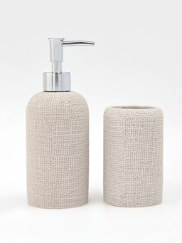 Набор для ванной «Плетение», 2 предмета, дозатор для мыла, стакан, бежевый