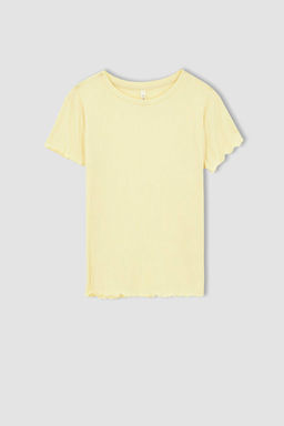 Базовая футболка с коротким рукавом приталенного кроя и круглым вырезом - Defacto фото 5