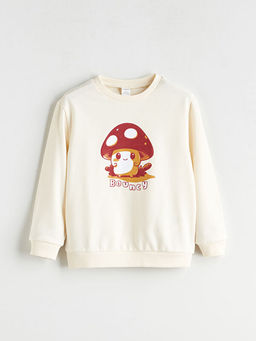 Bisiklet Yaka Bask?l? Erkek ?ocuk Sweatshirt ve E?ofman Alt 2li
