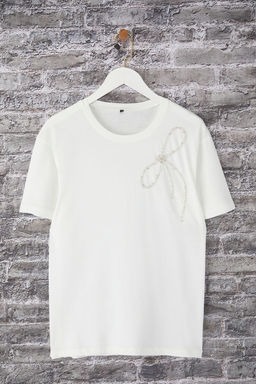 Trendyolmilla Ekru Fiyonk Tas Detayl? Regular/Normal Kal?p Orme Bluz TWOSS25BZ00415  фото 10