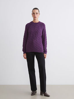 Bisiklet Yaka Kendinden Desenli Kad?n Triko Kazak