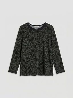 Ka??k Yaka Leopar Desenli Kad?n Ti??rt