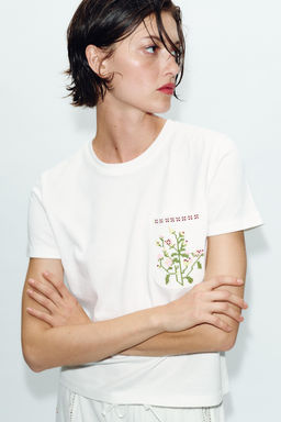 CAMISETA BOLSILLOS BORDADO / Blanco - Zara фото 3