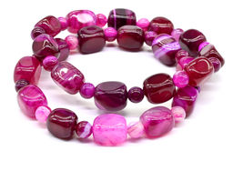 Браслет из агата тонированного прямоугольник 9*12мм цв.фуксия