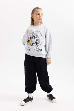 Толстовка большого размера SmileyWorld для девочек с круглым вырезом и мягкой ворсистой изнанкой - Defacto фото 2