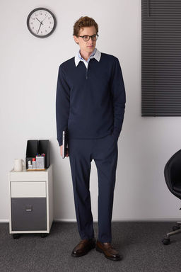 Lacivert Yeni Oversize/Genis Kesim Yakas? Dokuma Polo Yaka Sweatshirt TMNAW26SW00012 - Trendyolmilla фото 6