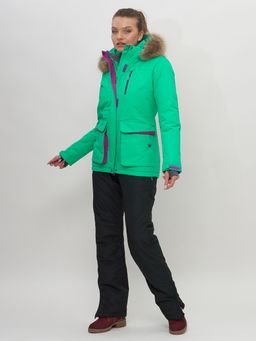 Куртка спортивная женская зимняя с мехом салатового цвета 551777Sl - SkiingBird фото 3