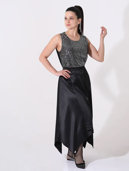 Юбка черная атласная асимметричная - Almond фото 3