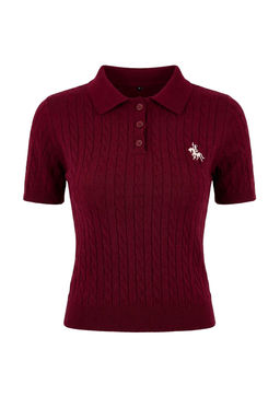 Bordo At Nak?sl? Polo Yaka Sac Orgu Triko Bluz TWOSS26BZ00163