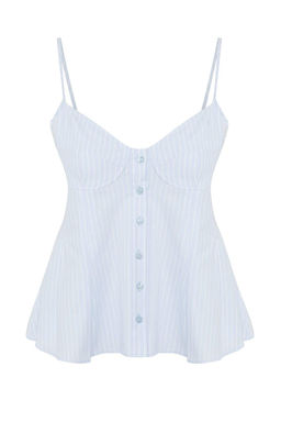 Trendyolmilla Ac?k Mavi Cizgili Peplum Ask?l? Fitted Dokuma Bluz TWOSS25BZ00552