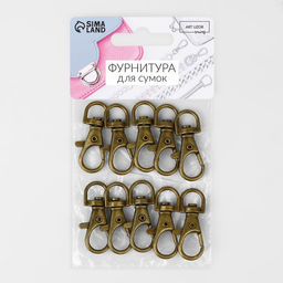 Цена за 2 шт. Карабин металлический, 37×12 мм / 9×1.7 мм, 10 шт., цвет бронзовый