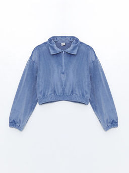 Polo Yaka Kadife K?z ?ocuk Sweatshirt