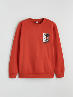 Bask?l? Erkek ?ocuk Kal?n Sweatshirt