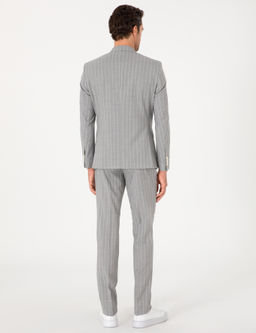 A__k Gri Slim Fit %100 Y_n _izgili Kruvaze Tak_m Elbise