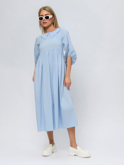 Платье голубого цвета с пышными рукавами и завышенной талией - 1001dress фото 2