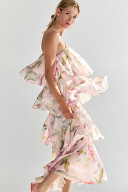Vestido escalonado de un hombro en mezcla de lino - H&m фото 3