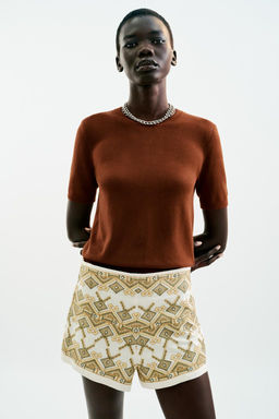 BASIC PLAIN KNIT SHORT SLEEVE TOP - Zara фото 14