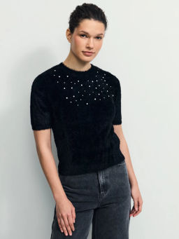 Джемпер с коротким рукавом со стразами / Zarina  фото 3