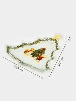 Блюдо сервировочное новогоднее Доляна Новогодние зверята, 24.5?24.7?2 см, стекло, белое  фото 2