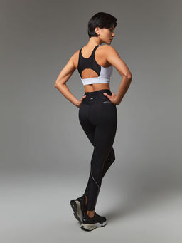 Леггинсы c широким утягивающим поясом и вставками из сетки