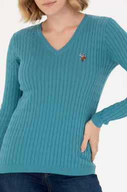 Женский базовый свитер бензинового цвета с v-образным вырезом Неожиданная скидка в корзине - U.s. polo assn фото 6