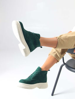 Ботинки 308.агатаw. зеленый замша/Байка