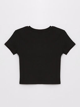 Bisiklet Yaka Bask?l? K?sa Kollu K?z ?ocuk Ti??rt