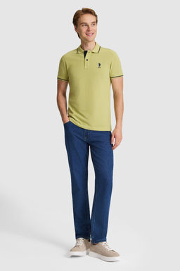Erkek Ye_il Slim Fit Polo Yaka Basic Ti__rt