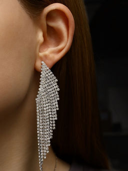 Серьги висячие со стразами Вечное сияние крылья, белые в серебре - Qf фото 3