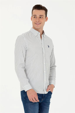 U. S. Polo Assn Мужская белая рубашка в полоску цвета экрю - U.s. polo assn фото 3