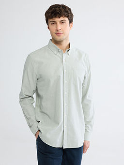 Regular Fit ?izgili Keten G?r?n?ml? Erkek G?mlek