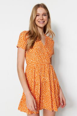 Yesil Bask?l? Kruvaze Yaka Mini Esnek Orme Elbise TWOSS21EL0241 - Trendyolmilla фото 11