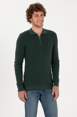 Erkek Regular Fit Fermuarl_ Koyu Ye_il Basic Kazak - U.s. polo assn фото 3