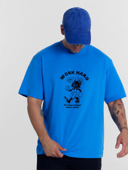 Футболка мужская ярко-голубая с печатью я.голубой +печать 111858