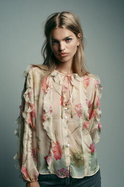 SEMI-SHEER FLORAL PRINT SHIRT - Zara фото 2