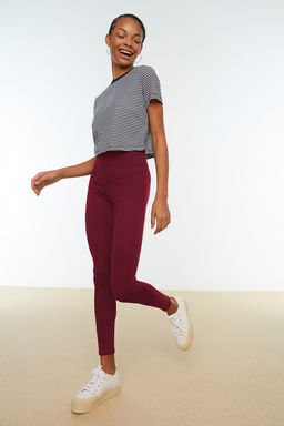 Bordo Toparlay?c? Beli Lastikli Yuksek Bel Esnek Orme Tayt TWOAW20TA0087