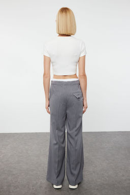 Gri Boxer Detal? Wide Leg/Genis Paca Dokuma Kumas Pantolon TWOAW25PL00014 - Trendyolmilla фото 5